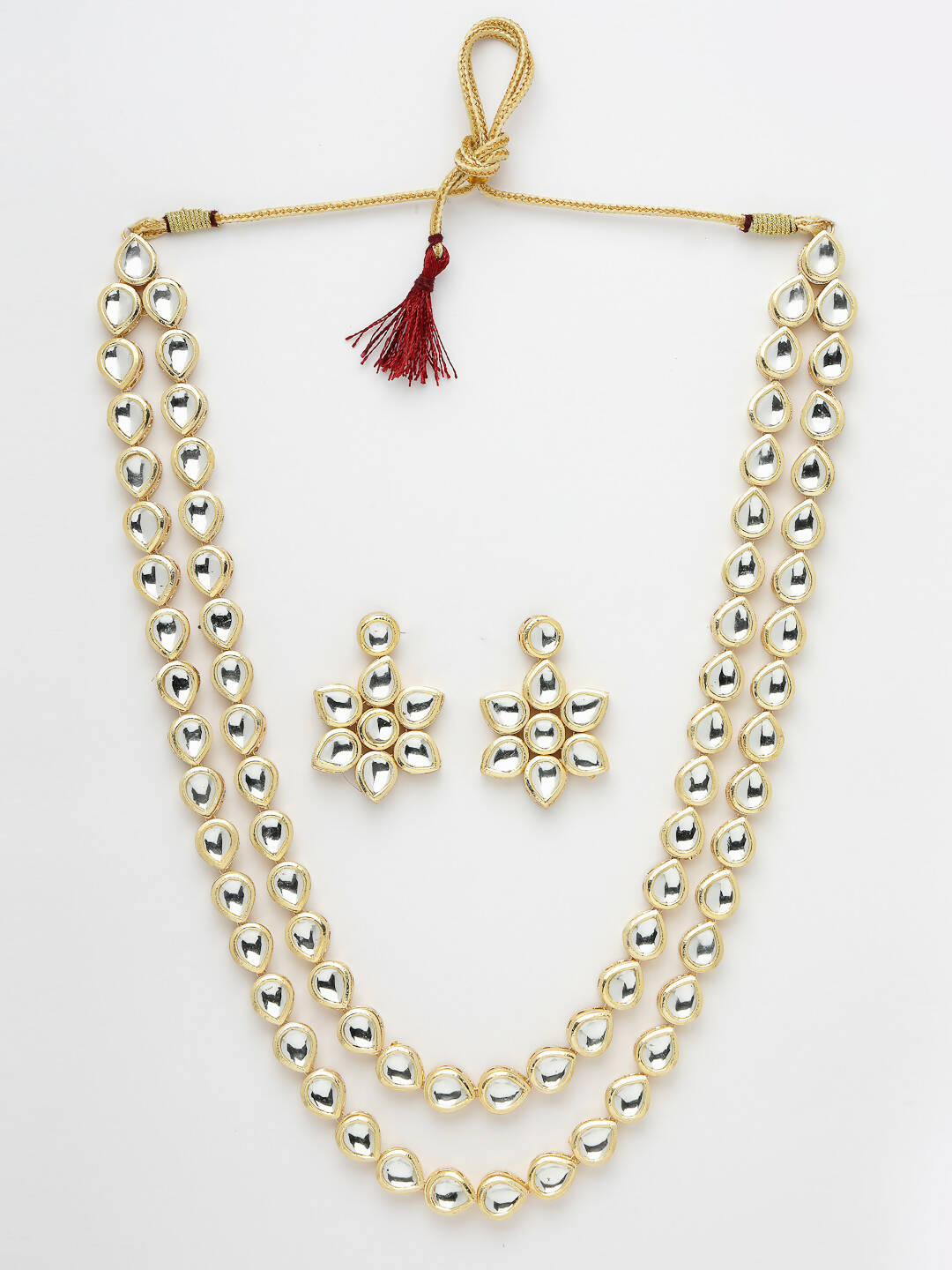 NVR Women's Gold-Plated Kundan 2 Layered Handcrafted Jewellery Sets With Drop Earrings - Distacart