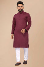Men's Burgundy Striped Cotton Kurta - Mahotsav