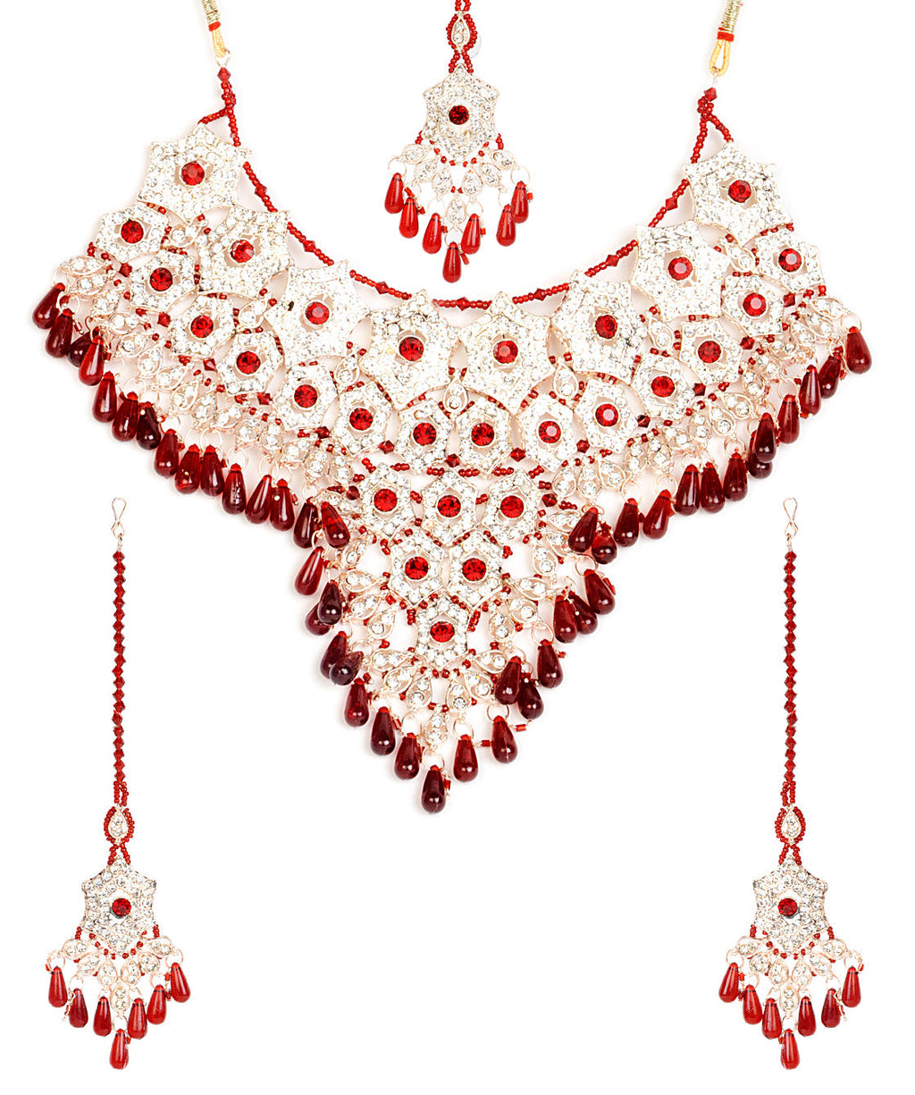 Gold-Polished Alloy Handcrafted Semi Bridal Grand Look Necklace Set - The Pari