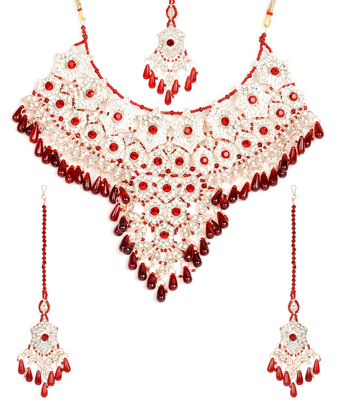 Gold-Polished Alloy Handcrafted Semi Bridal Grand Look Necklace Set - The Pari