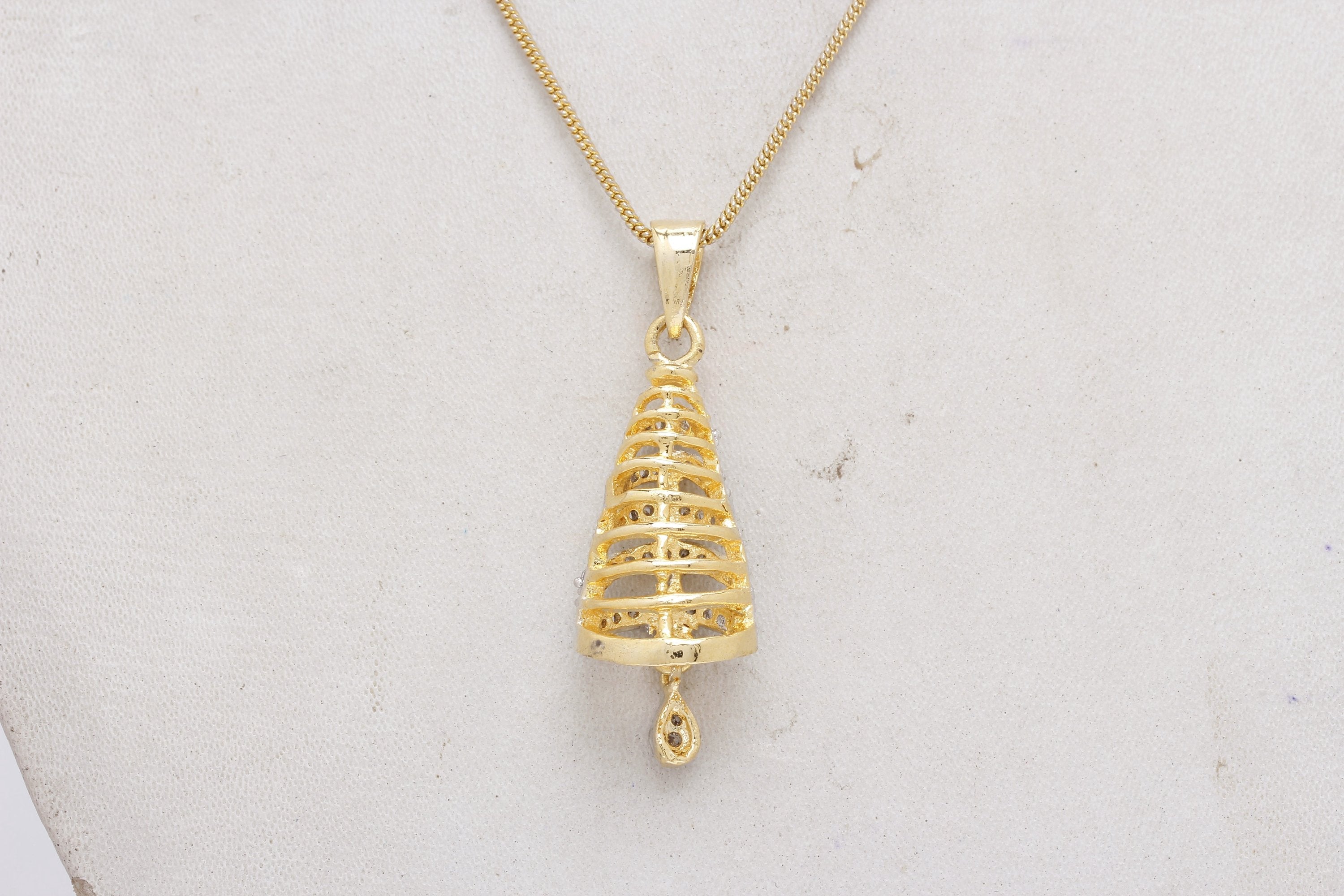Gold-Polished Alloy Bell Shaped American Diamond Necklace Set - The Pari