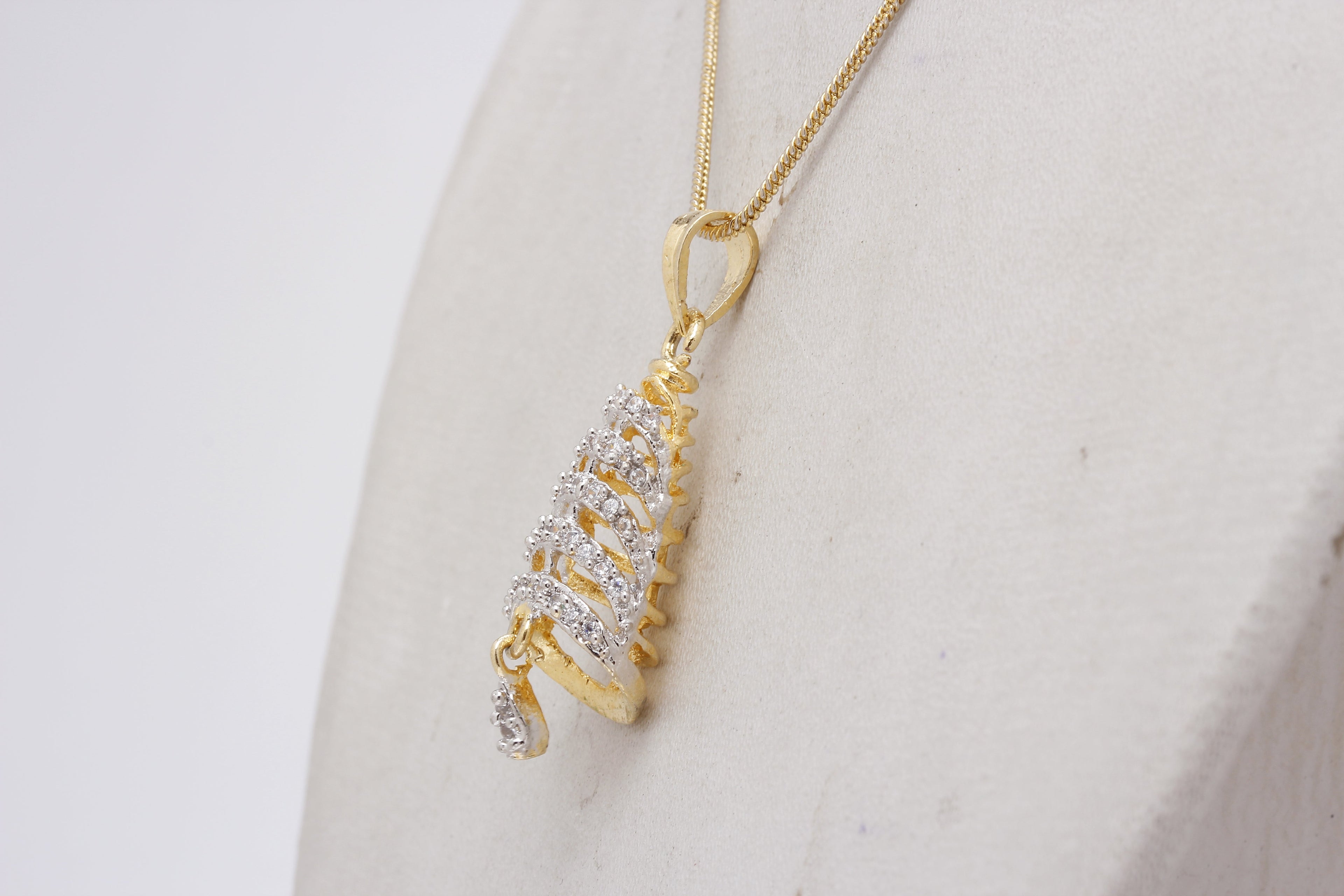 Gold-Polished Alloy Bell Shaped American Diamond Necklace Set - The Pari