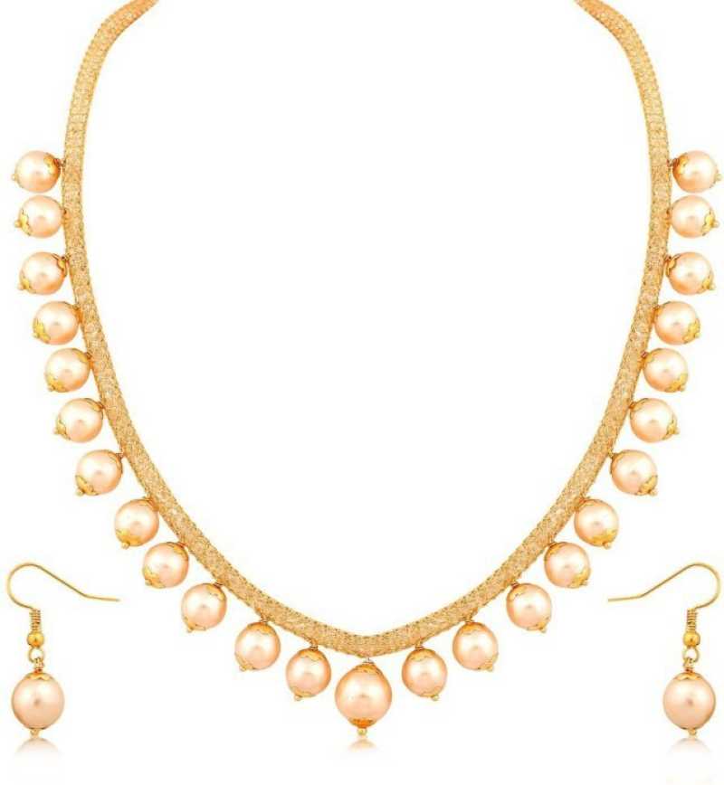 Gold-Polished Alloy Crystal Chain Necklace Set - The Pari