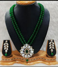 Gold-Polished Alloy Green Beaded Rhinestones Pendant Set - The Pari