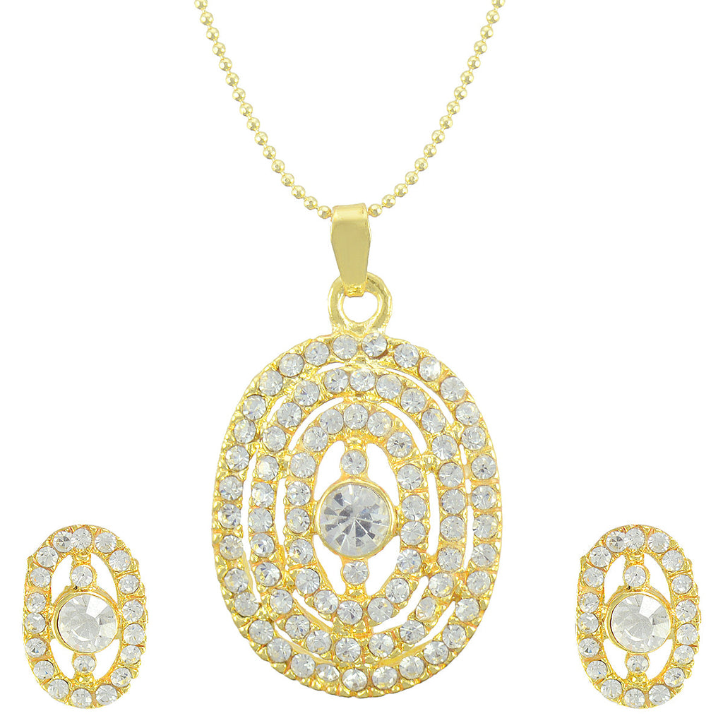 Gold-Polished Alloy Rhinestones Studded Pendant Set - The Pari