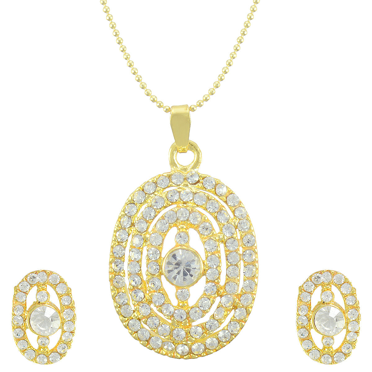 Gold-Polished Alloy Rhinestones Studded Pendant Set - The Pari