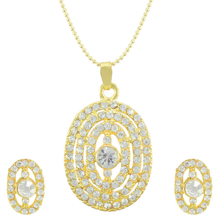 Gold-Polished Alloy Rhinestones Studded Pendant Set - The Pari