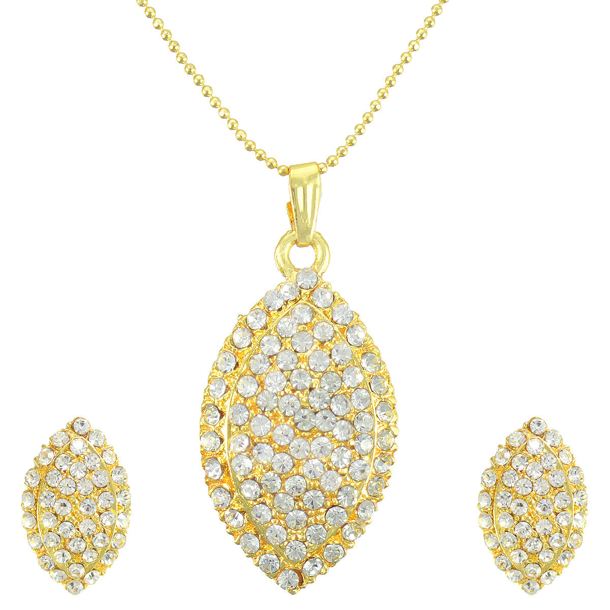 Gold-Polished Alloy Rhinestones Studded Pendant Set - The Pari