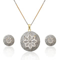 Rhodium-Plated Alloy Round Flower Engraved Ad Pendant Set - The Pari