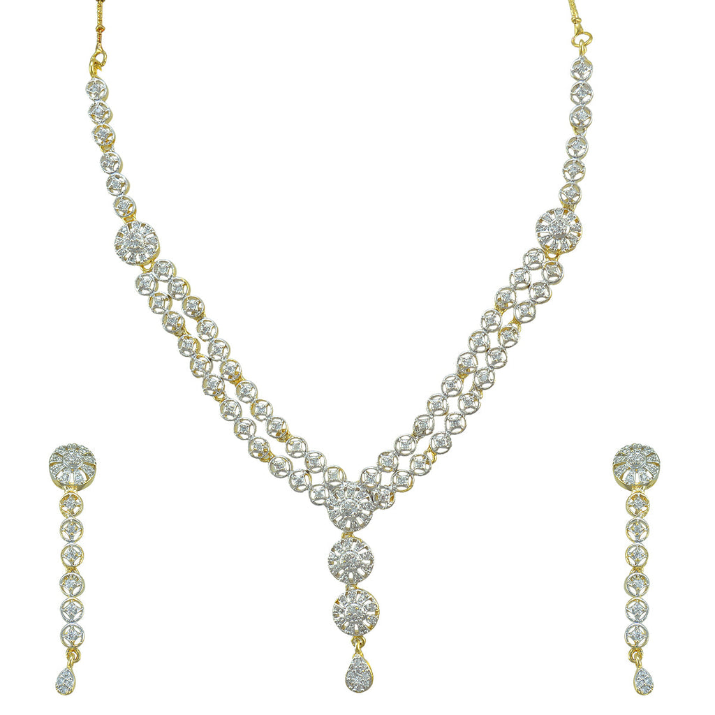 Rhodium-Plated Alloy Double Line Ad Necklace Set - The Pari