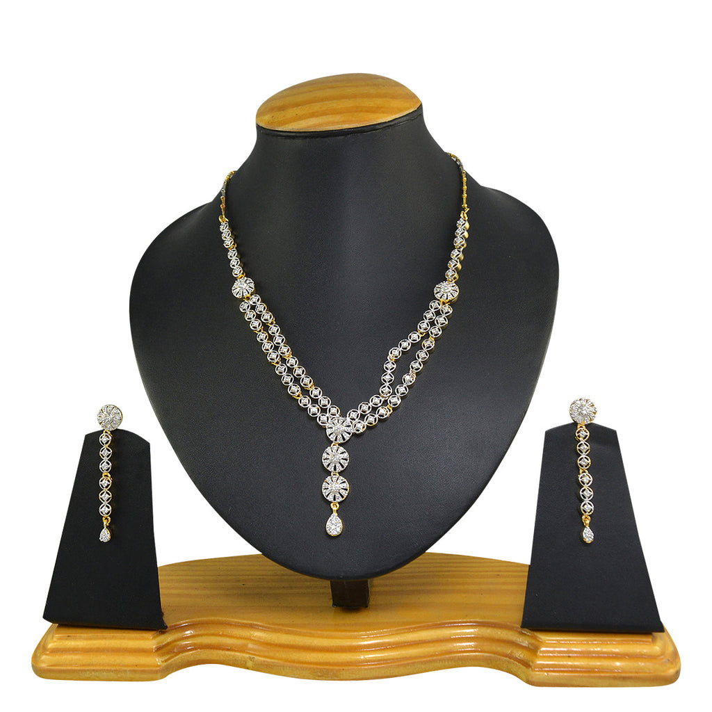 Rhodium-Plated Alloy Double Line Ad Necklace Set - The Pari
