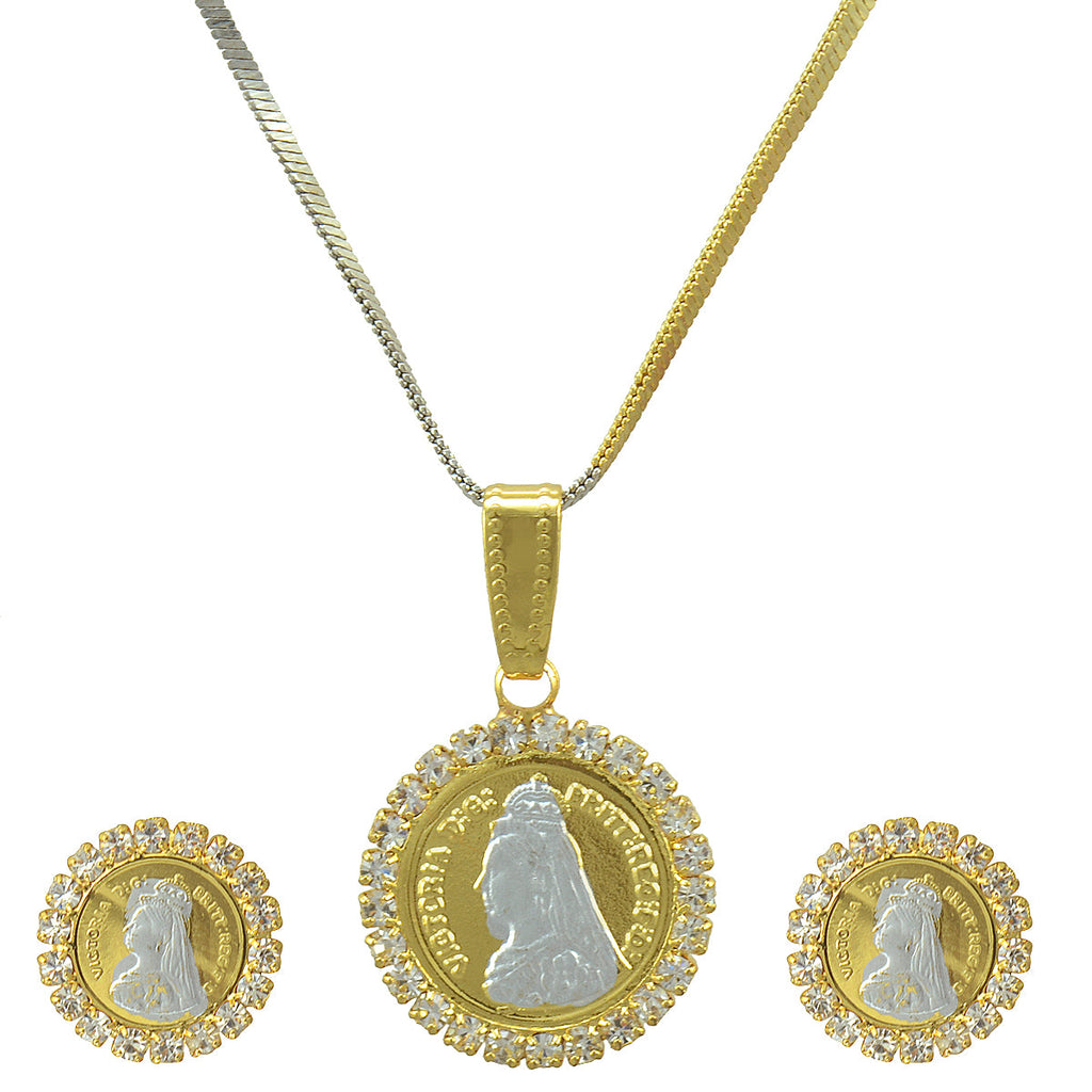 Gold-Polished Alloy Ginnin American Diamond Pendant Set - The Pari