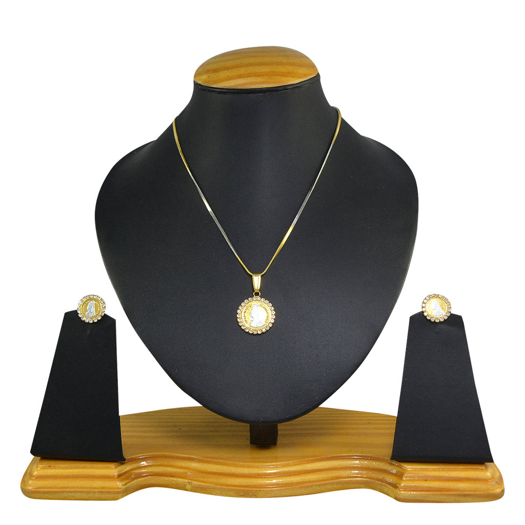 Gold-Polished Alloy Ginnin American Diamond Pendant Set - The Pari