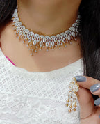 Rhodium-Plated Alloy Designer Ad Choker Necklace Set - The Pari