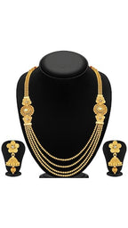 Gold-Polished Alloy Long Layered Golden Necklace Set - The Pari
