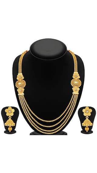 Gold-Polished Alloy Long Layered Golden Necklace Set - The Pari