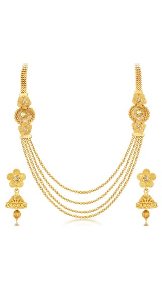 Gold-Polished Alloy Long Layered Golden Necklace Set - The Pari