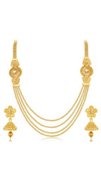 Gold-Polished Alloy Long Layered Golden Necklace Set - The Pari
