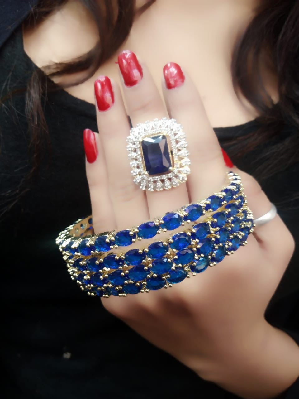 Gold-Plated Alloy American Diamond Bangles And Ring Set - The Pari - Distacart
