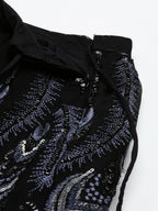 House of Panchhi Women Black Net Sequins Embroidered Lehenga & Blouse with Dupatta