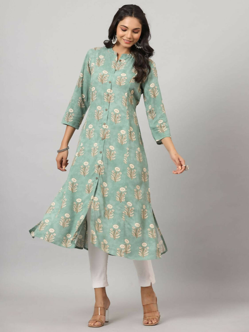Juniper Women's Green Printed A-Line Kurta - Distacart