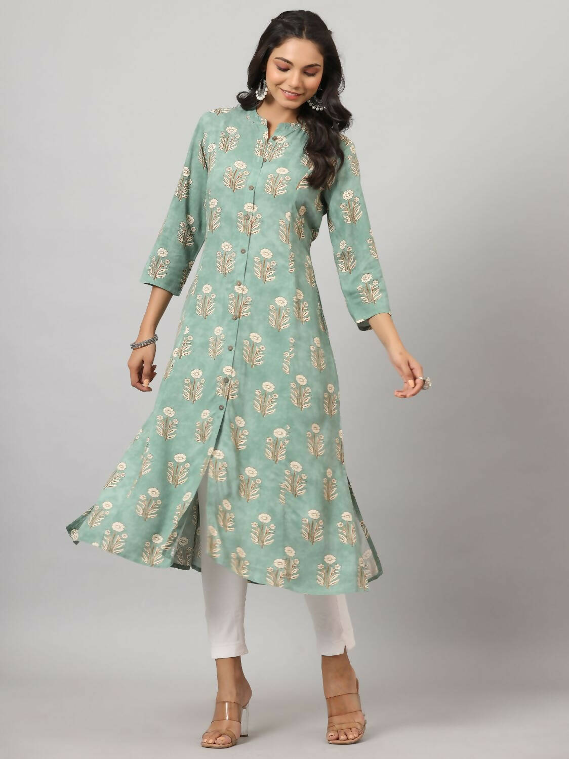 Juniper Women's Green Printed A-Line Kurta - Distacart