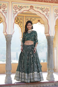 Lorenvalley Green Pure Viscose Jacquard With Embroidered Sequins work Lehenga Choli