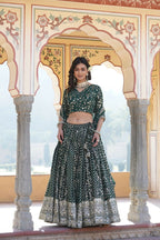 Lorenvalley Green Pure Viscose Jacquard With Embroidered Sequins work Lehenga Choli