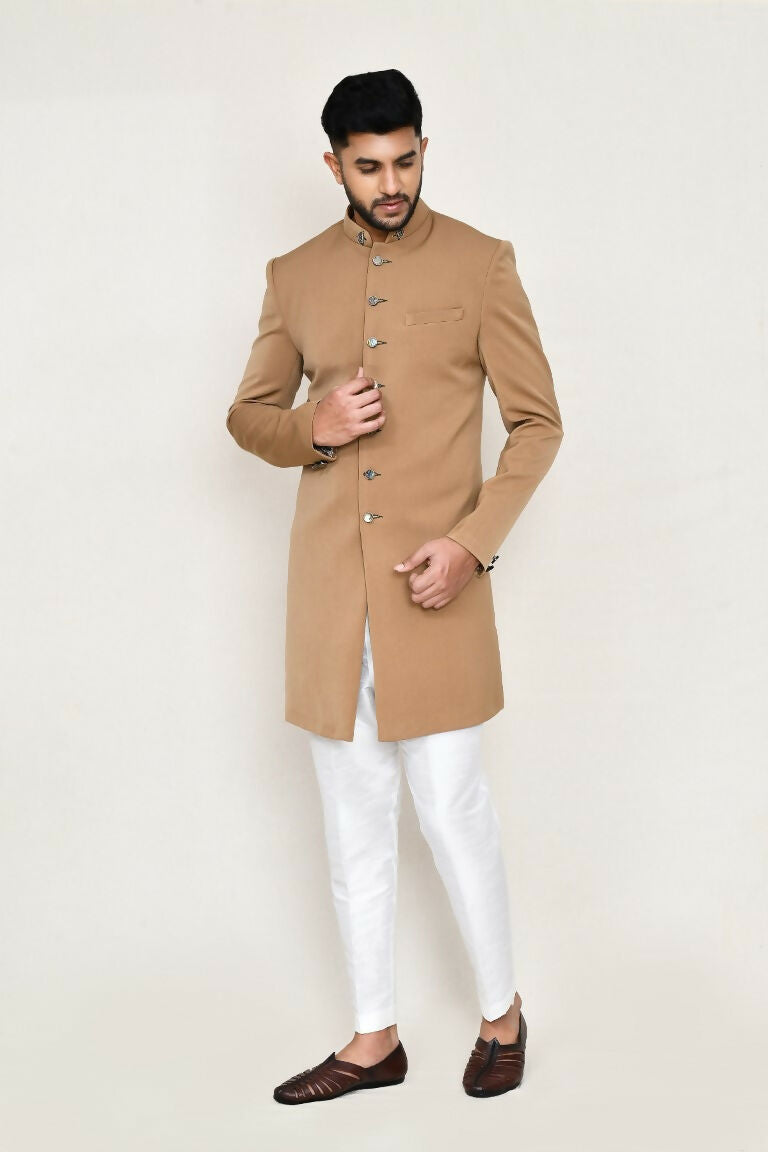 Joban Fashion Chiku Colored Terry Rayon Fabric Indo Western With Straight Fit Pant