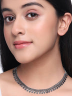 NVR Women Silver-Plated Oxidised Necklace