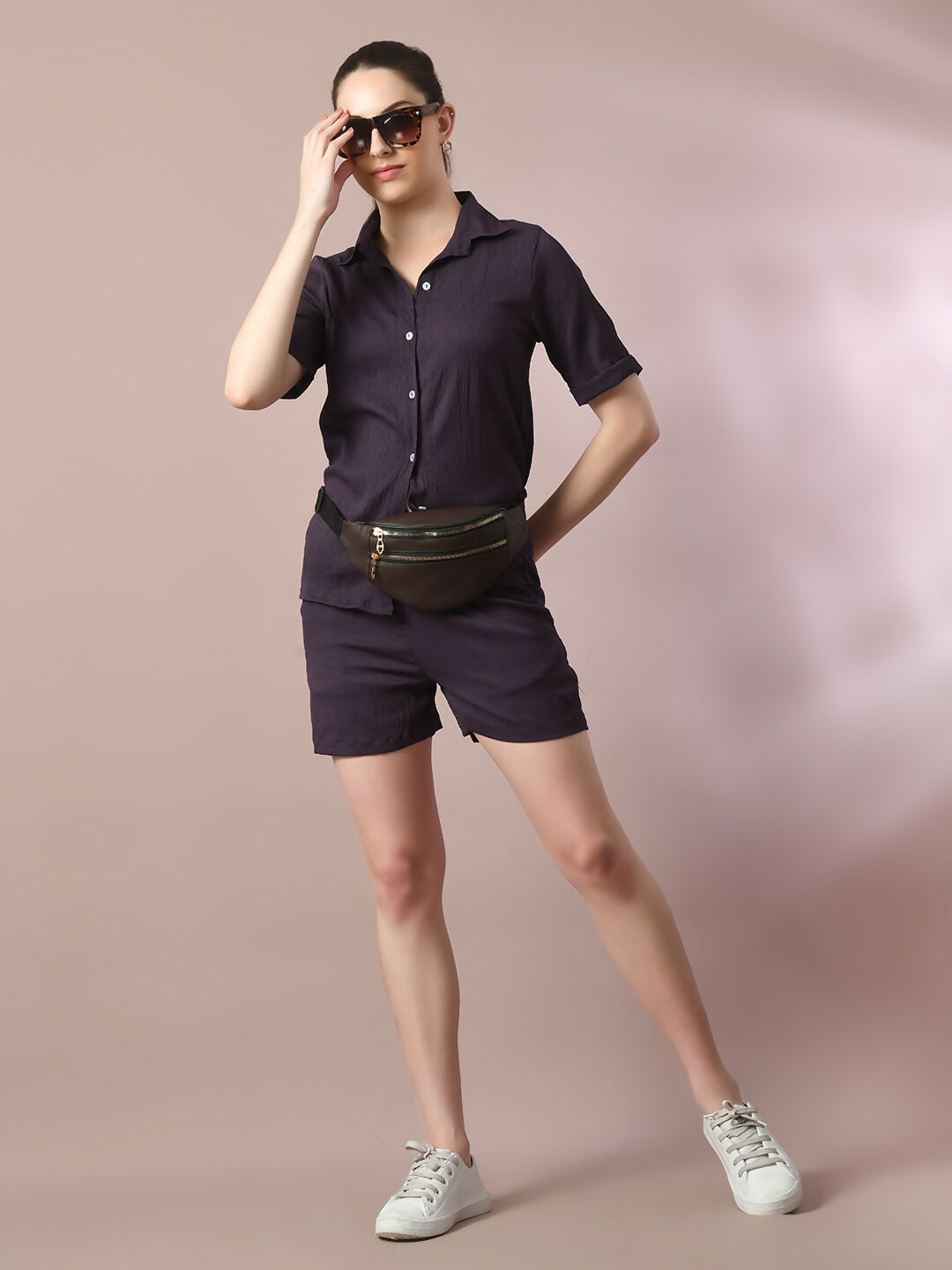 Myshka Women's Violet Solid Regular Fit Shirt