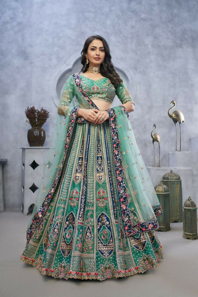 Kesar Fab Green Organza Embroidered Lehenga