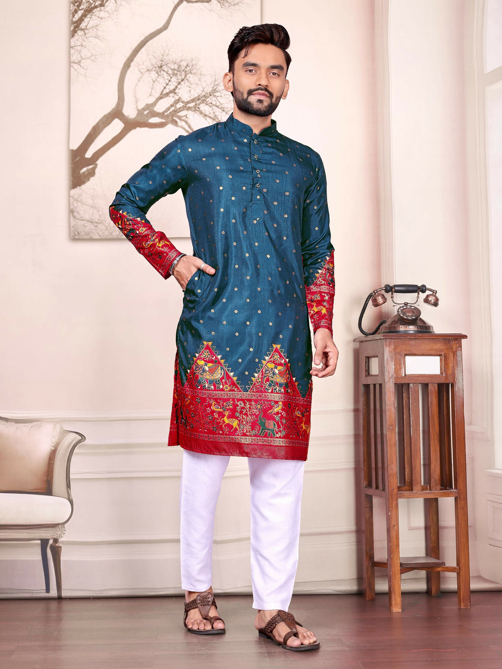 Anaita Teal Dola Silk Straight Kurta With Foil Work