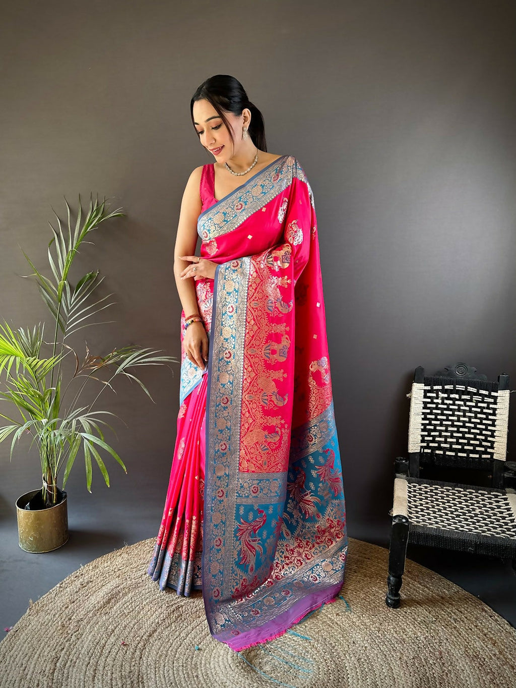 Joban Fashion Purple Meenakari Picock Paithani Sarees