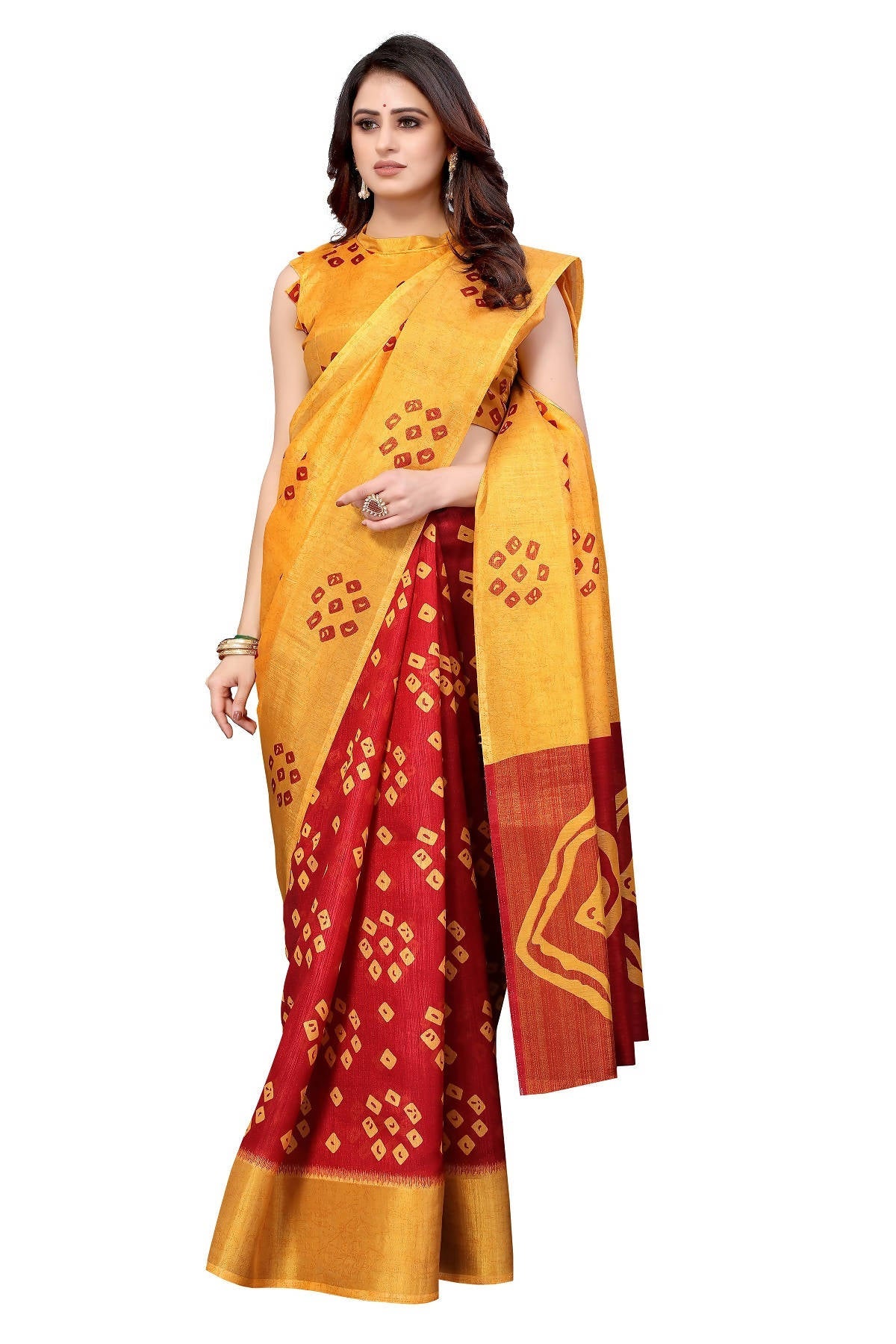 Vamika Ethnic Fire Maroon Jari Border Linen Saree - Distacart
