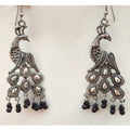 German Silver Oxidized Hanging Black Pearls Peacock Earrings