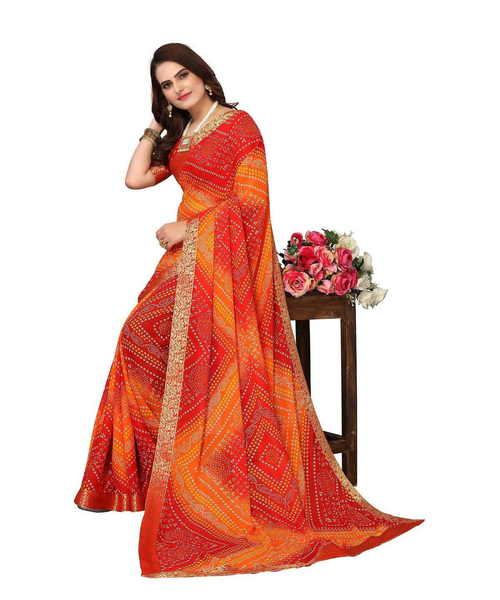 Vamika Red Georgette Printed With Lace Saree (VERA RED) - Distacart