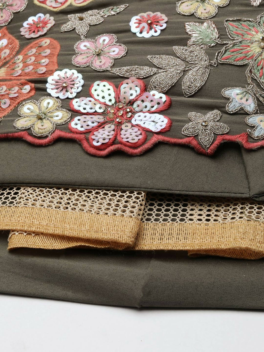 House of Panchhi Olive Chinon Sequins embroidery Lehenga choli & Dupatta