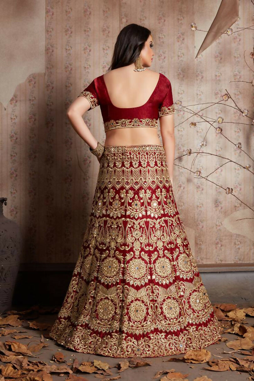 Jyoti Fashion Mesmerizing Red Sequins Embroidered Velvet Lehenga Choli with Dupatta