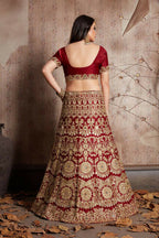 Jyoti Fashion Mesmerizing Red Sequins Embroidered Velvet Lehenga Choli with Dupatta