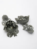 NVR Women's Silver-Plated Oxidised Artificial Stones Dome Shaped Jhumka Earrings - Distacart