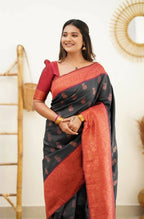 DEIANA'S Beautiful Designer Golden zari Soft Lichi Silk Saree - Black