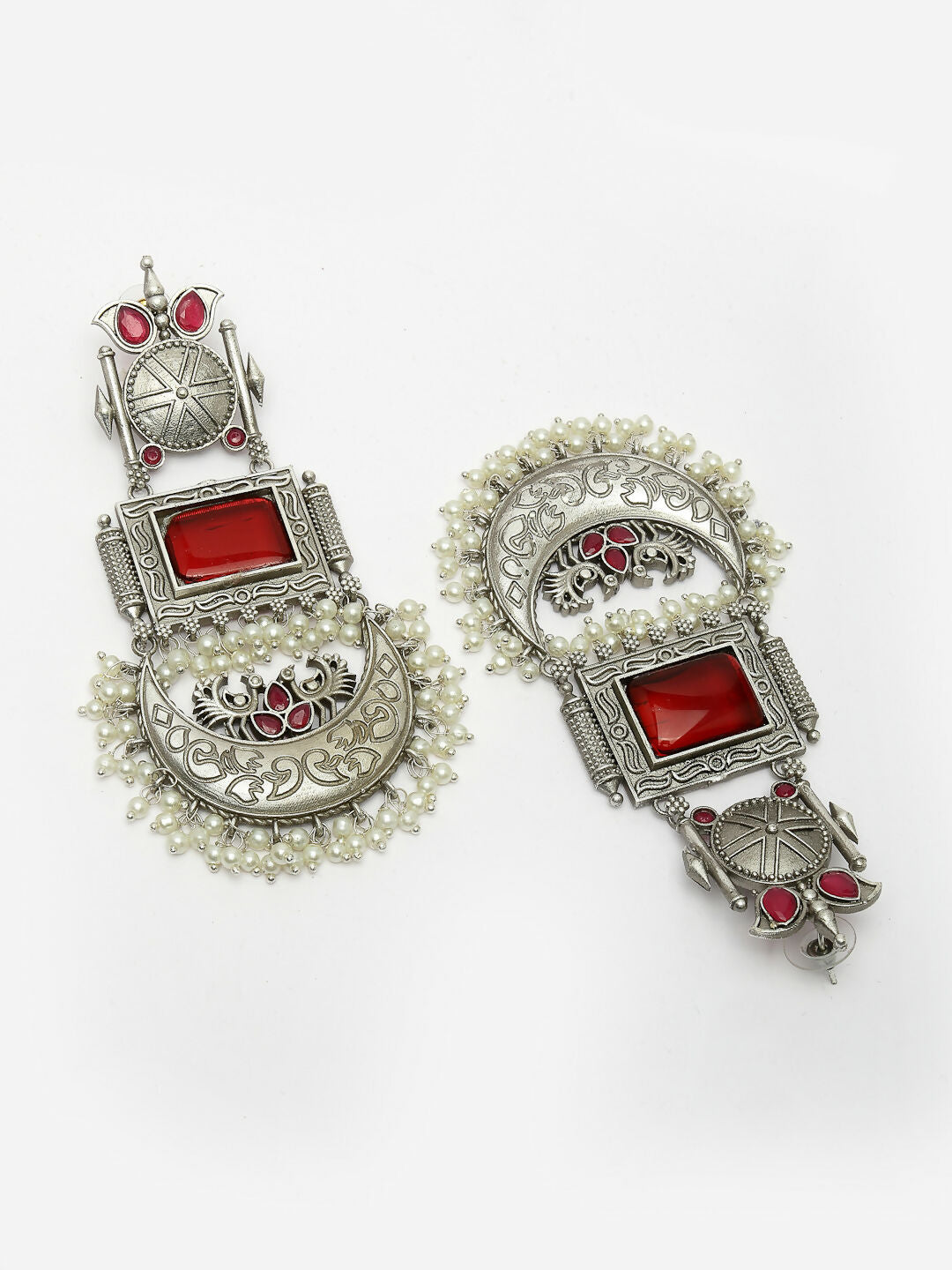 NVR Women's Silver-Plated Artificial Stones and Beads Chandbali Earrings - Distacart