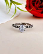 VOJ white CZ-detail Stainless Steel Cubic Zirconia Rhodium Plated Adjustable Finger Ring
