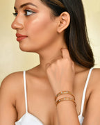 VOJ Stainless Steel Beads Gold-plated Bangle Set (Pack of 2) - Distacart