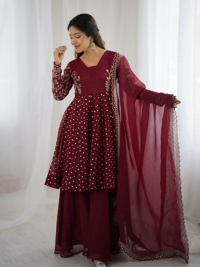 Teeya Creation Maroon Color Embroidery Work Wedding Wear Salwar Suit - Distacart