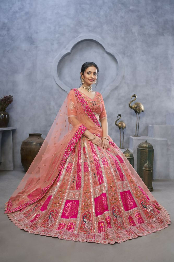 Kesar Fab Pink Organza Embroidered Lehenga