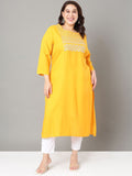 Sztori Plus Size Floral Embroidered Sequinned Straight Kurta