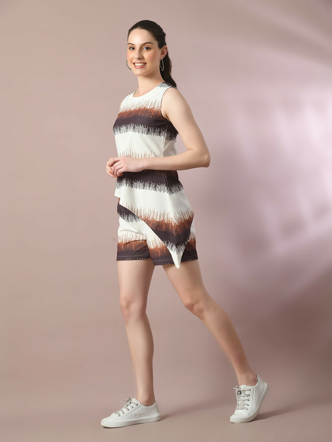 Myshka Women's Multi Printed Round Neck Party Top With Shorts Co-ord set
