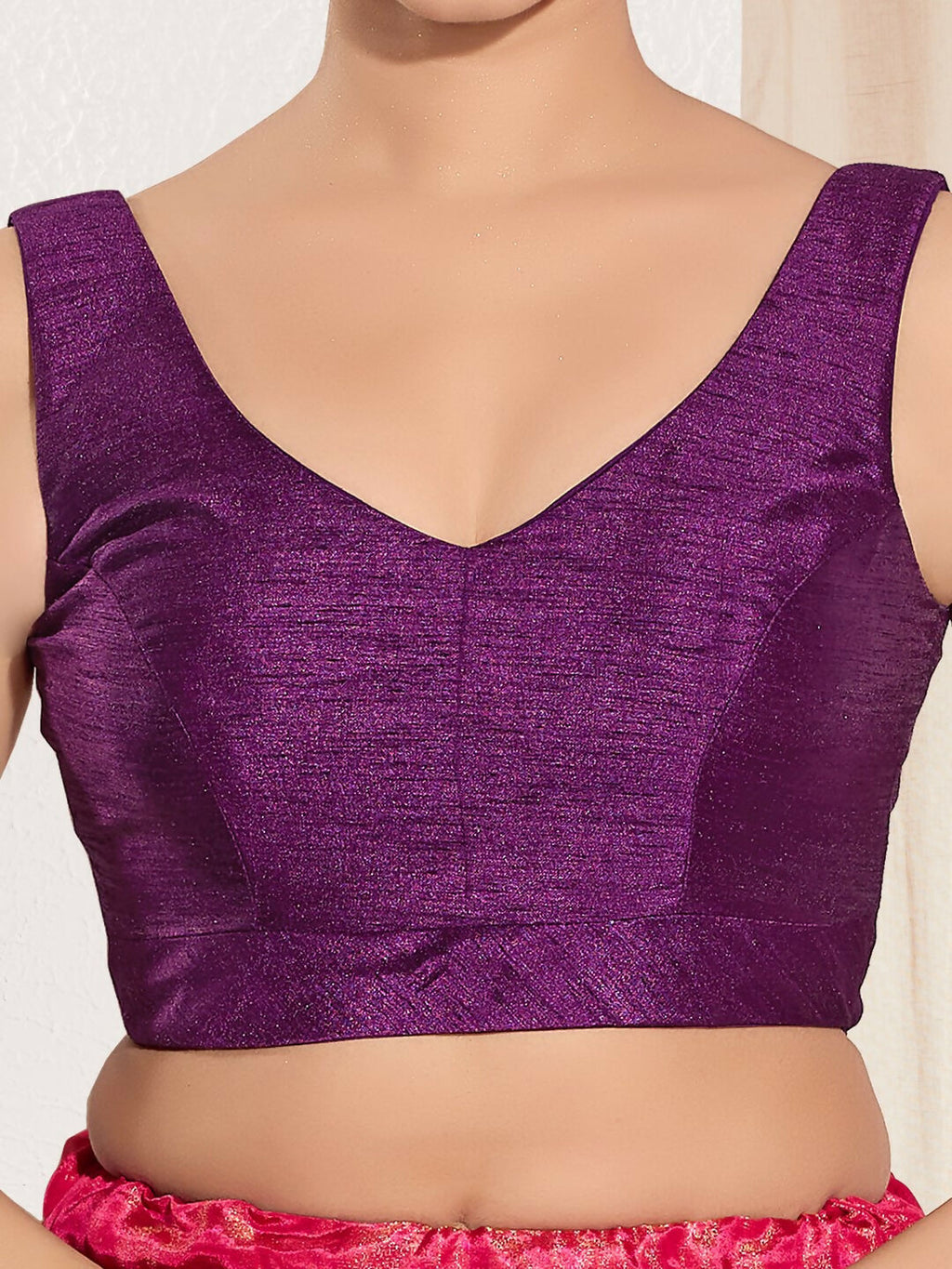 Joban Fashion Wine Mulberry Silk Padded Blouse With Round Neck Sleeveless - Distacart